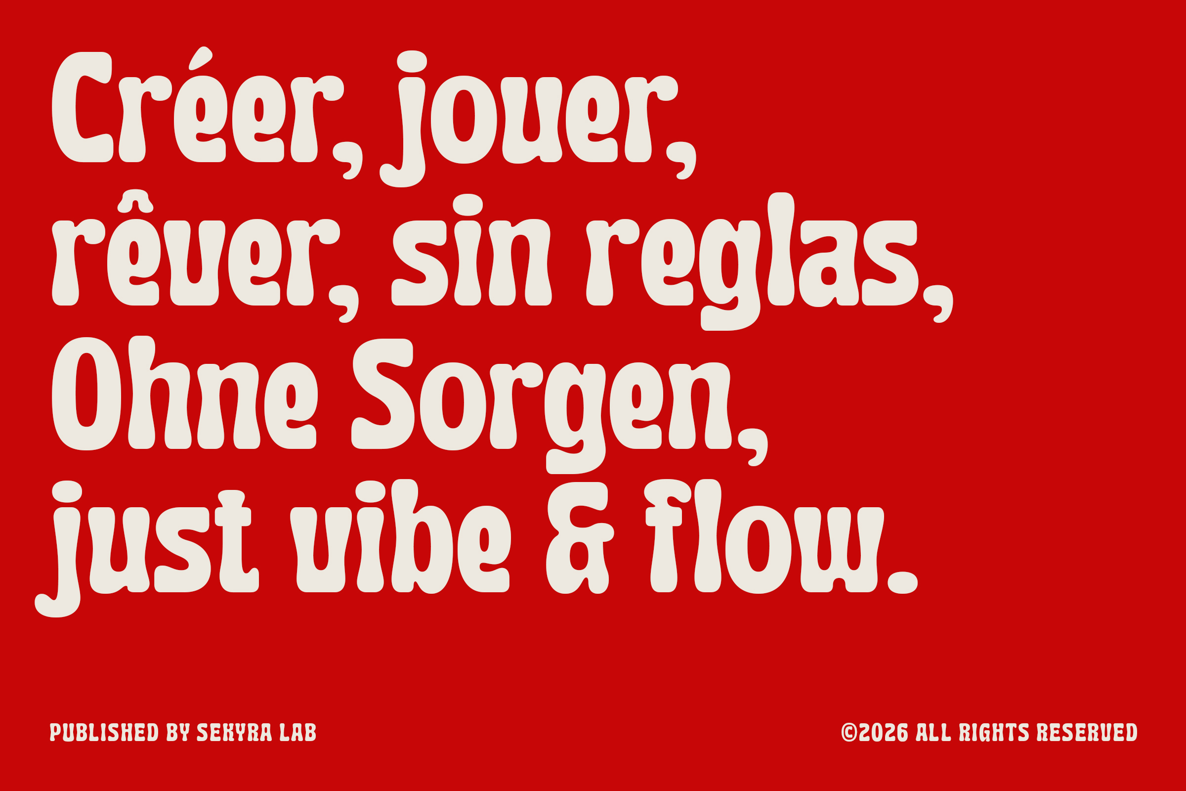 Spanish text on red background, white chunky typography with accent marks