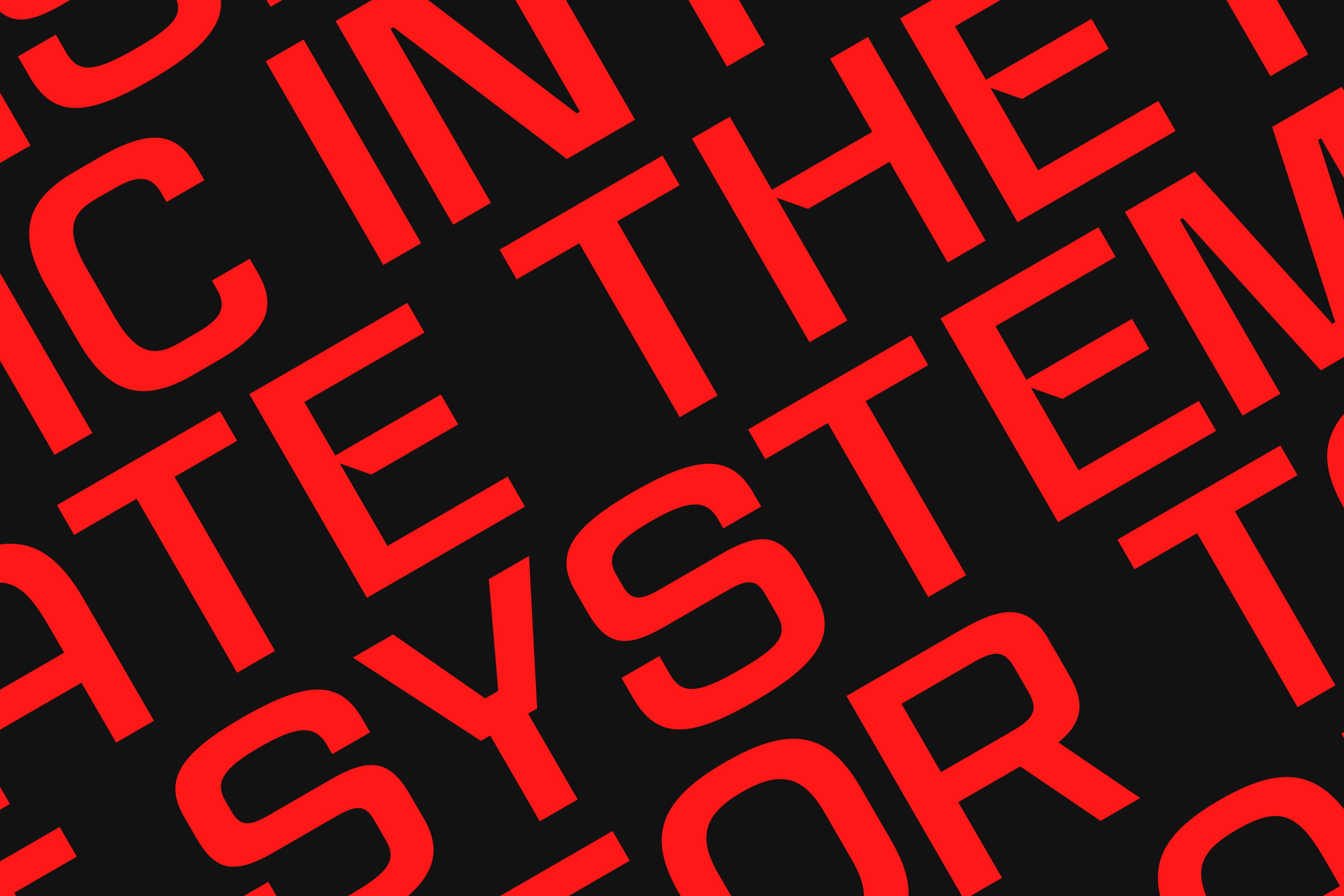 Repeating red serif letters tilted on black background, geometric pattern design