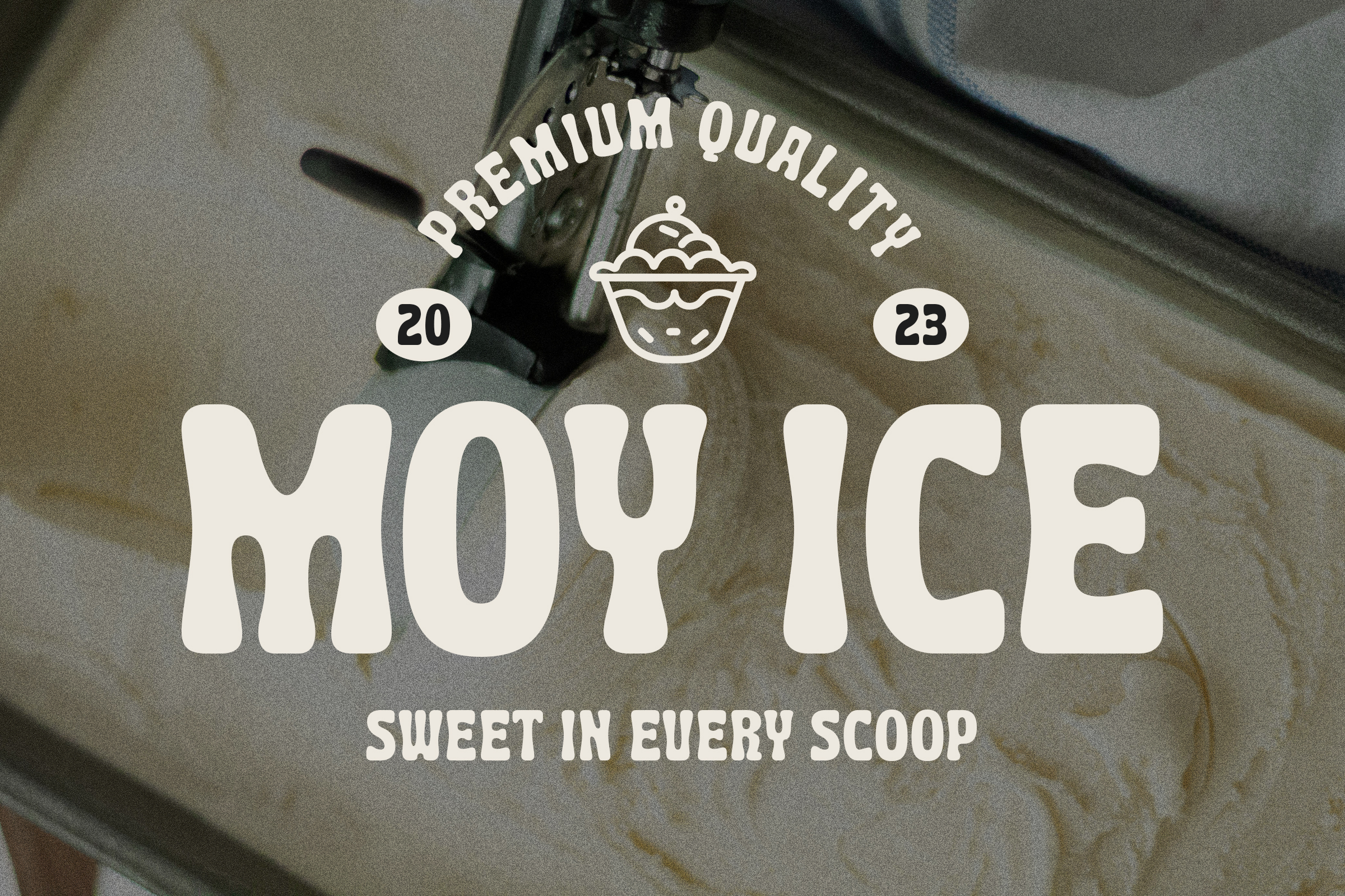 Olive green tote bag with Moyi Ice cream text design in white lettering