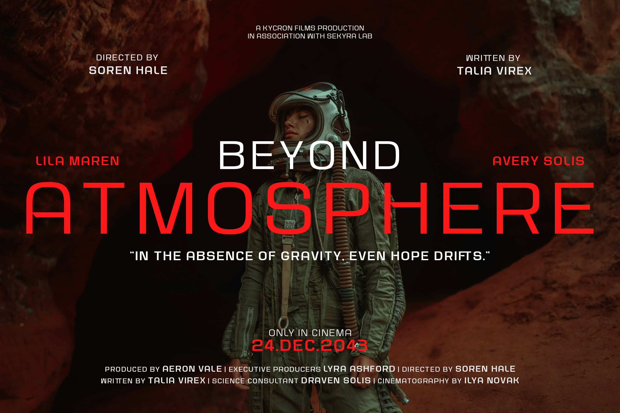 Sci-fi movie poster featuring astronaut in green suit with red typography, cinematic layout
