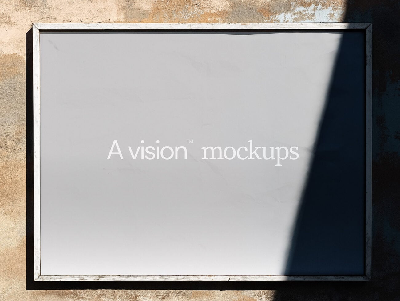 Window frame mockup with white neutral surface on weathered concrete wall