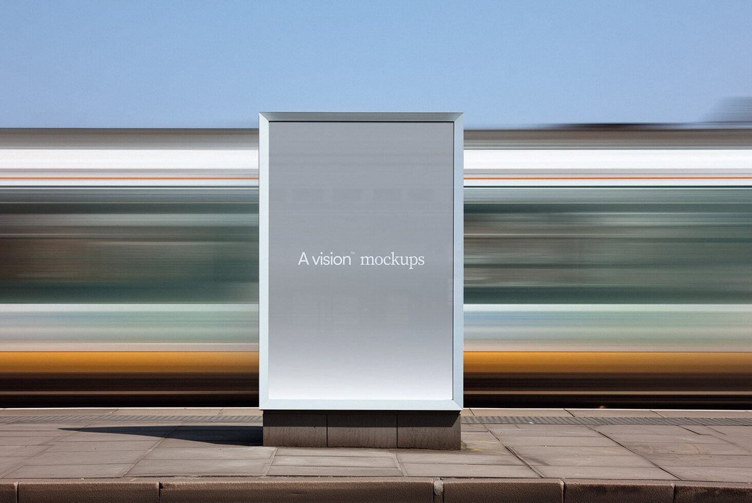Bus shelter billboard mockup with empty gray display surface outdoors