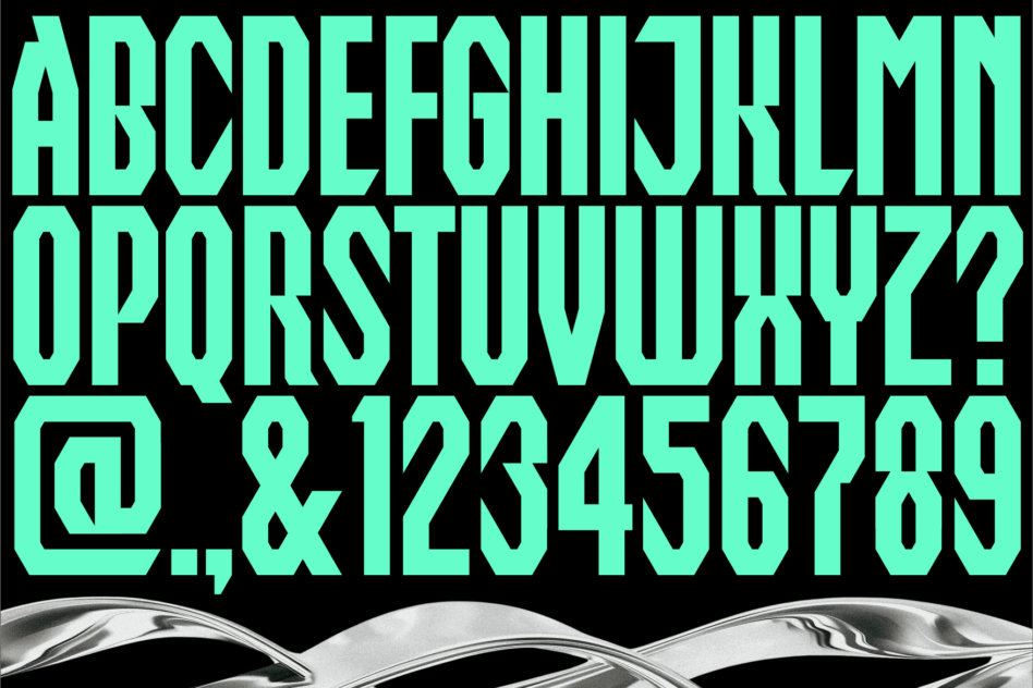 Complete mint typeface display with uppercase lowercase numbers symbols