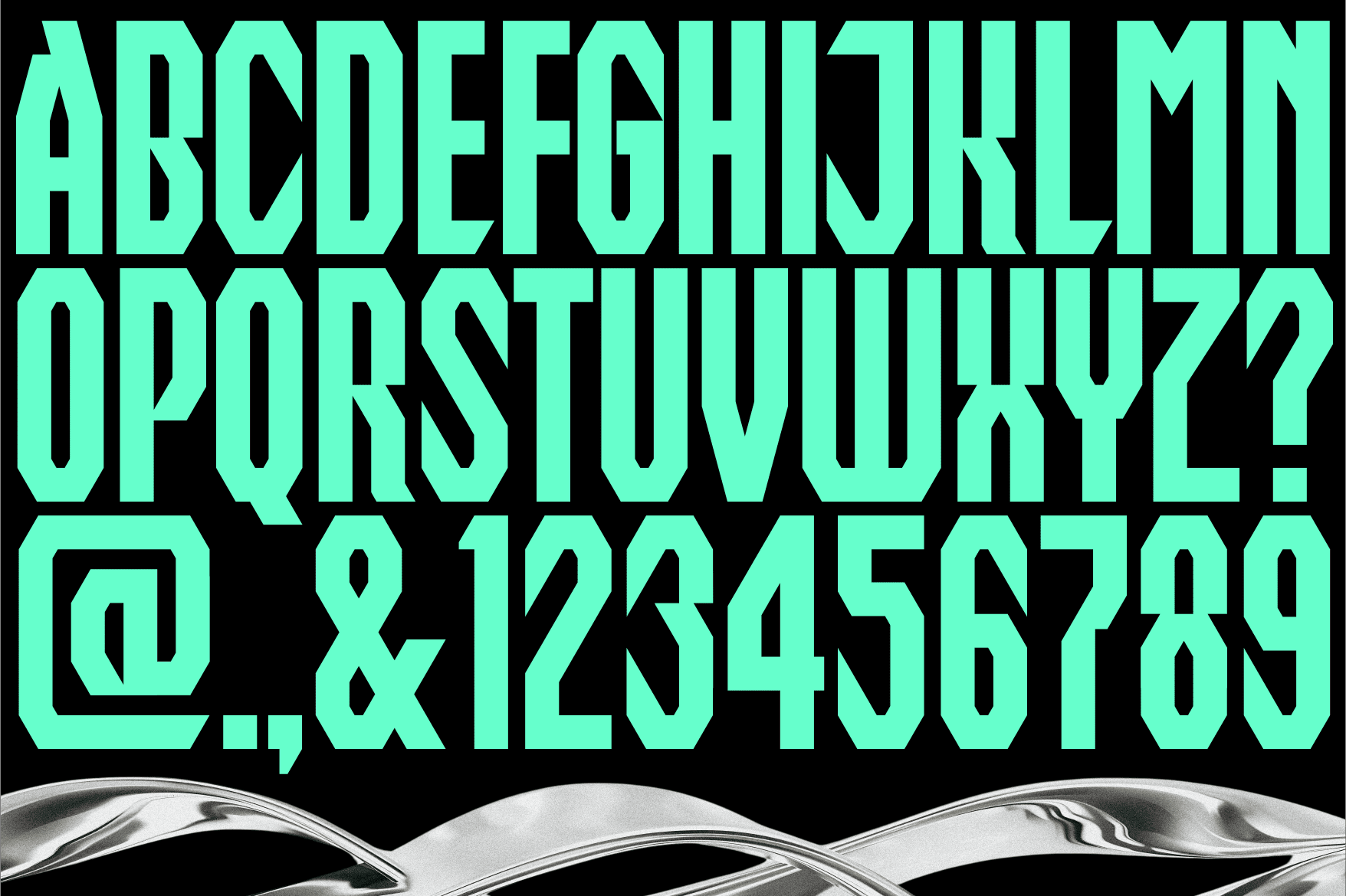 Complete mint typeface display with uppercase lowercase numbers symbols