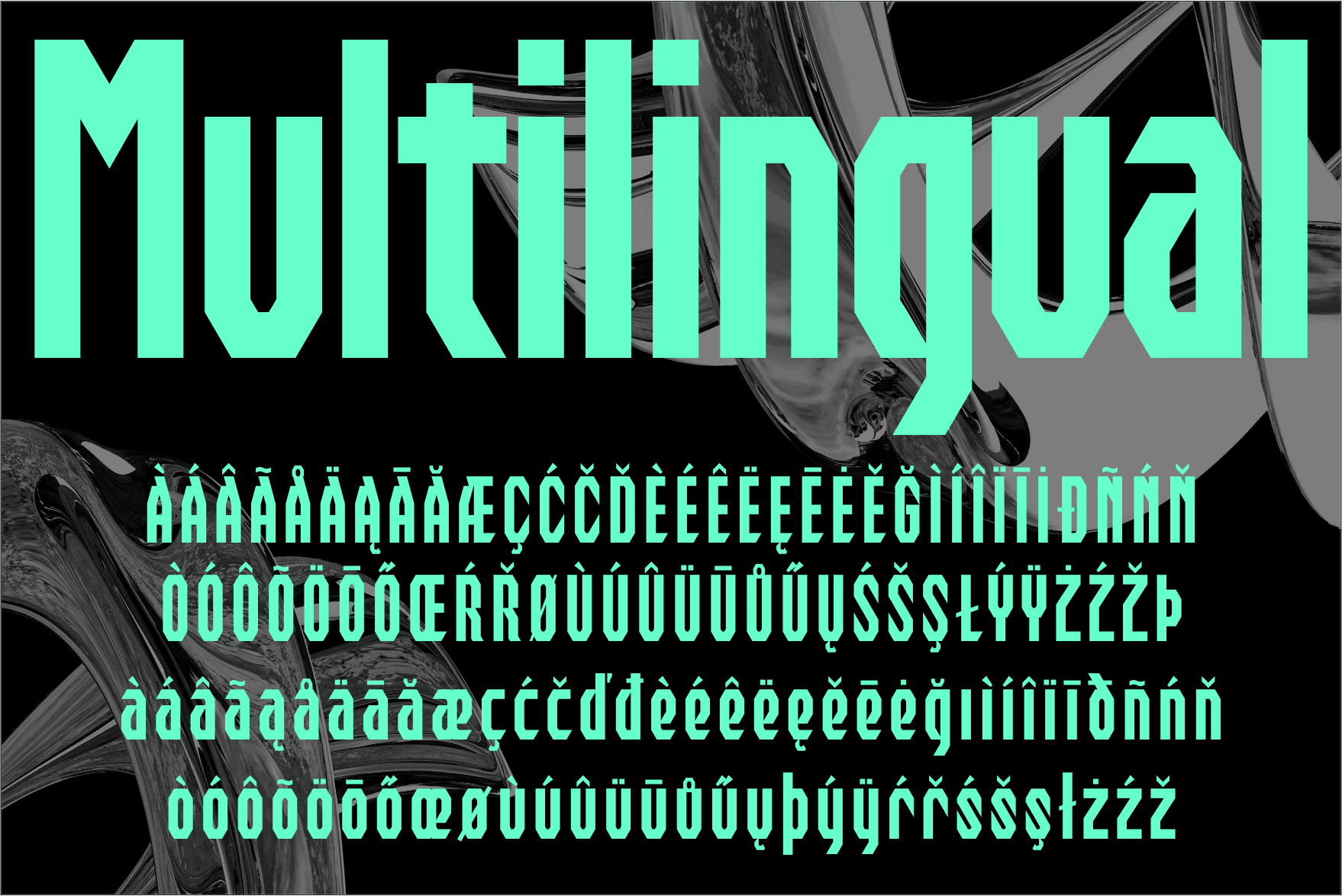 Multithral font family with diacritical characters in cyan