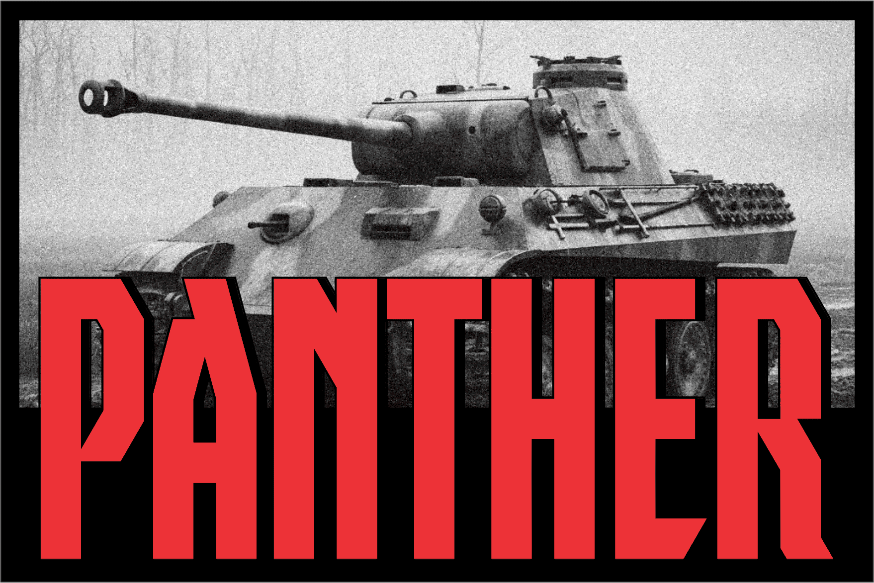 Retro war poster mockup with bold red text over tank image