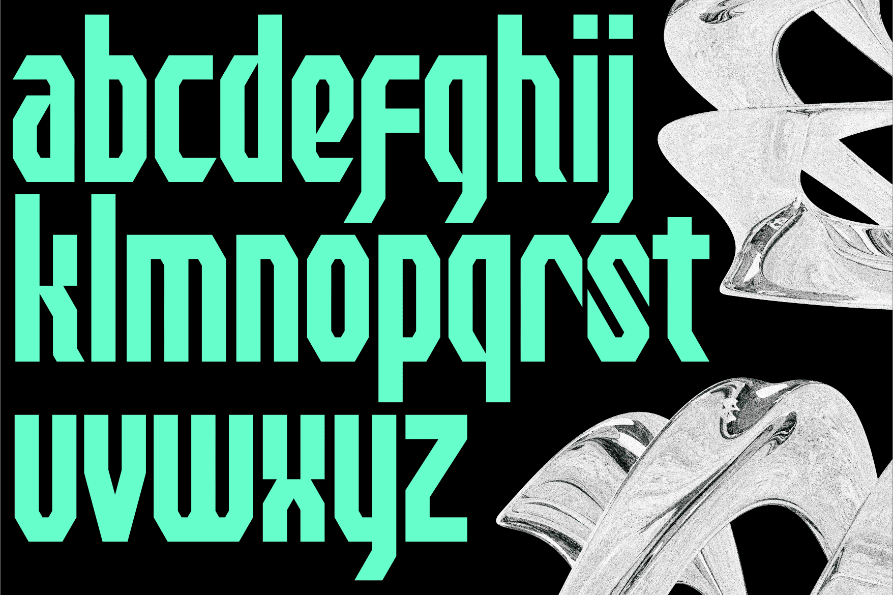 Mint italic font showing full alphabet numbers symbols with marble graphics