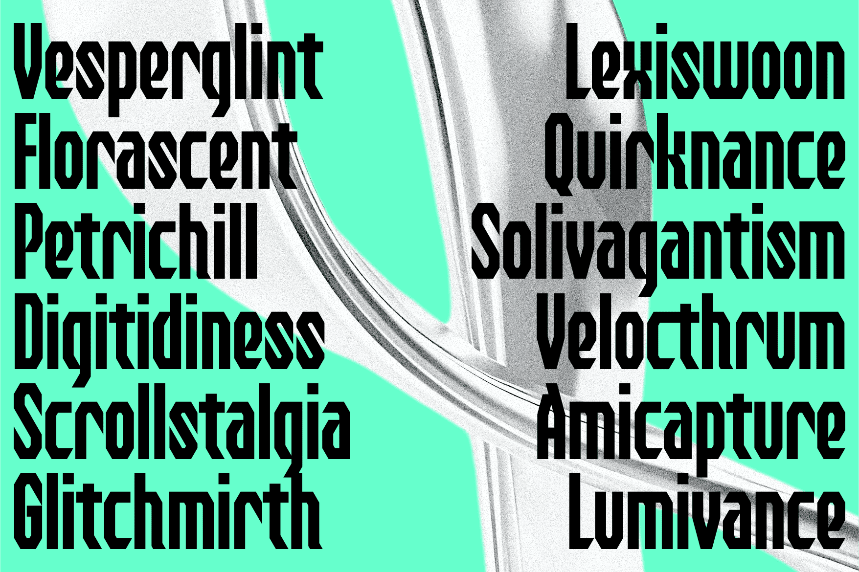Sans-serif font showcase on turquoise with abstract shapes