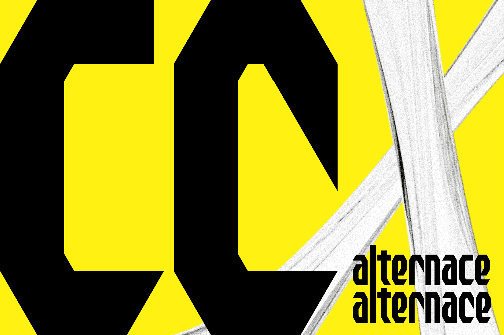 Bold geometric typeface in yellow, black, white color blocks