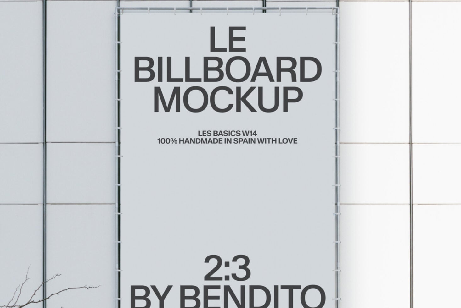 Light gray 2:3 billboard mounted on white metal panel grid system