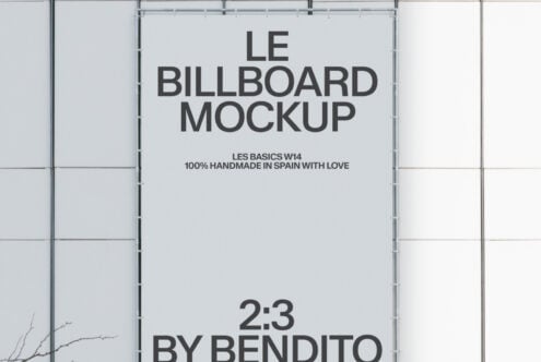 Light gray 2:3 billboard mounted on white metal panel grid system