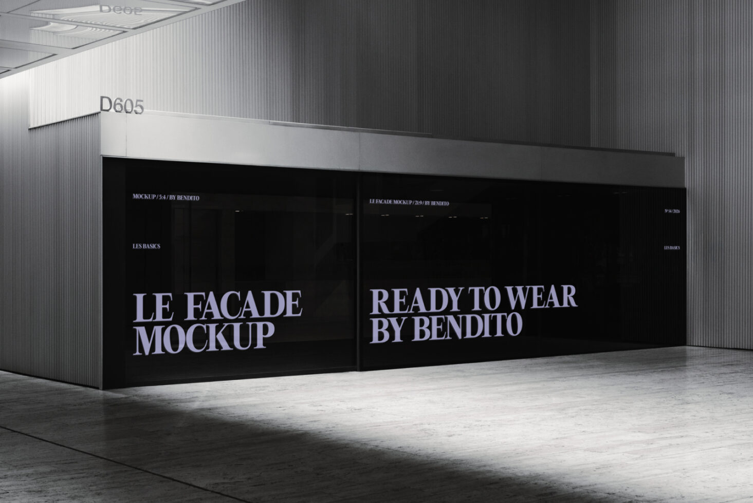 Retail storefront mockup showing Ready to Wear by Bendito branding on black facade