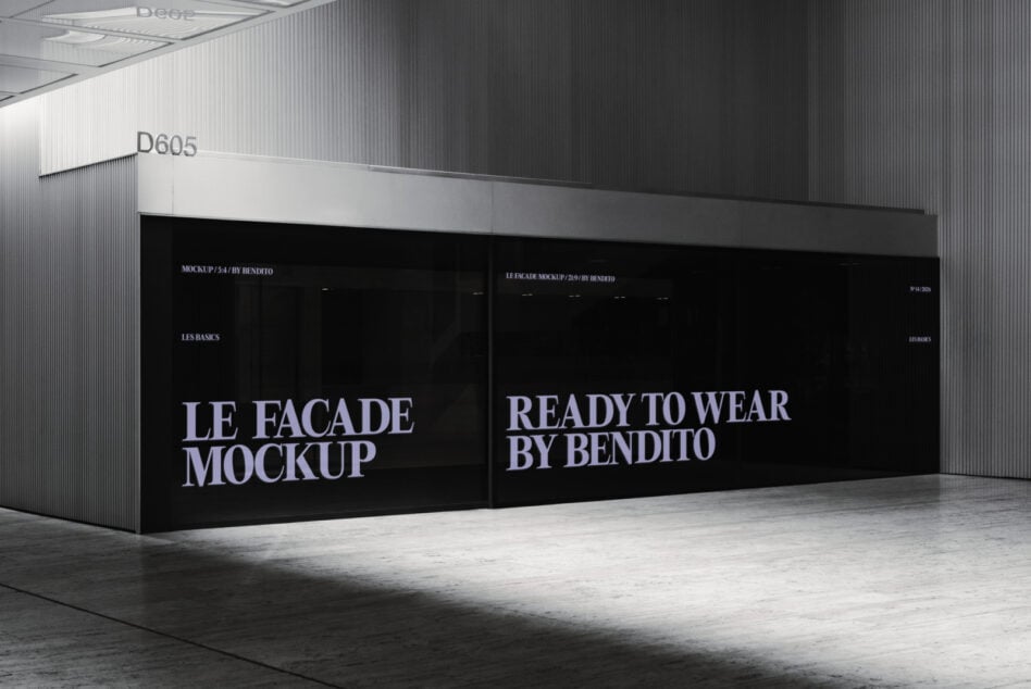 Retail storefront mockup showing Ready to Wear by Bendito branding on black facade