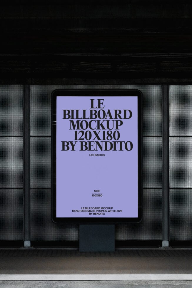 Lavender digital display screen showing typography mockup in dark urban setting