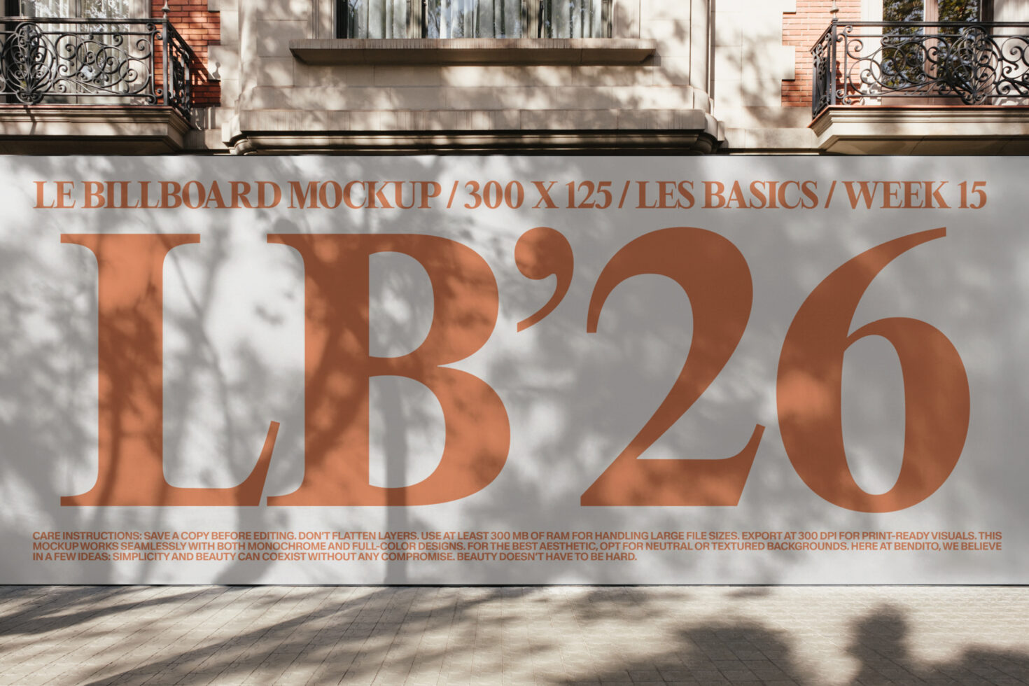 Copper colored large format billboard on brick storefront with shadow overlay