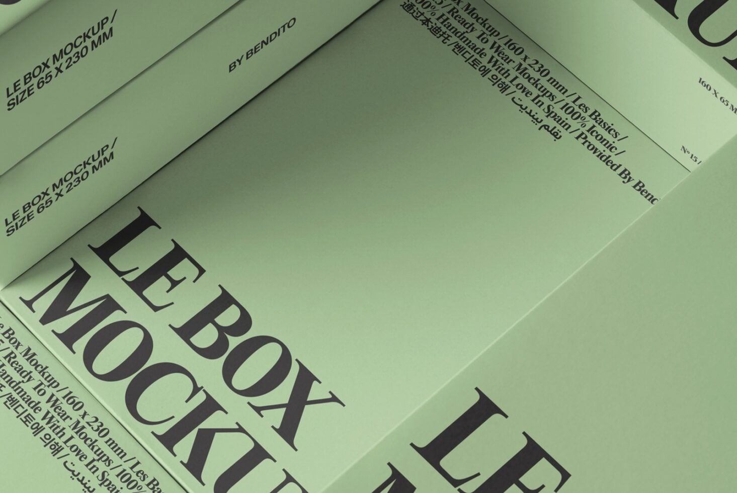 Stacked green le box mockups showing serif typography layout