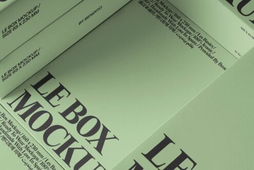 Stacked green le box mockups showing serif typography layout