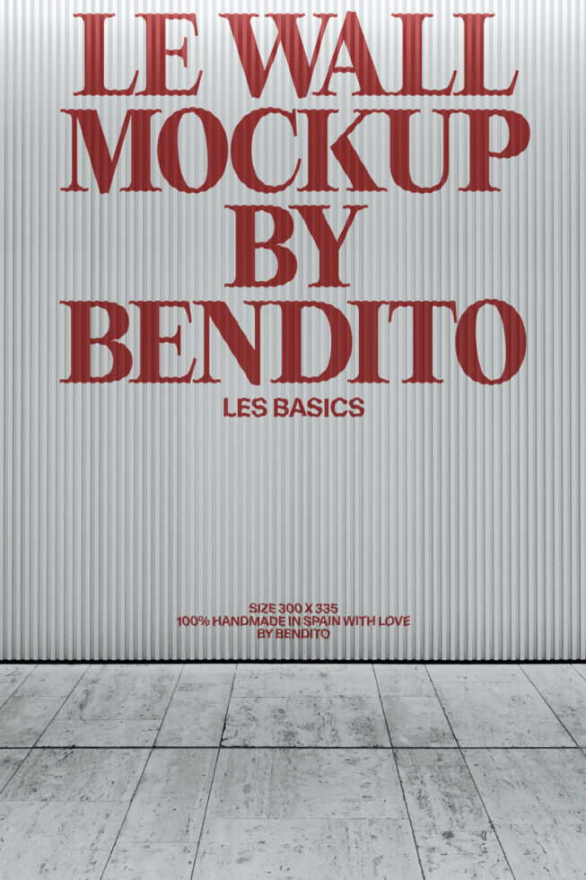 Light corrugated wall mockup with red serif text, concrete floor