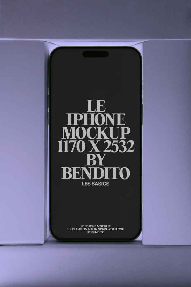 iPhone 14 Pro mockup with lavender background displaying text on dark screen