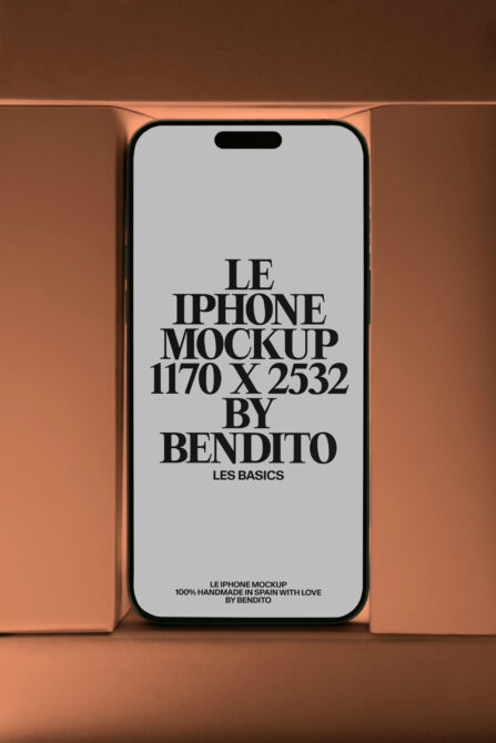 iPhone 14 Pro mockup with warm peachy background showing light screen display