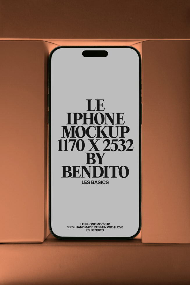 iPhone 14 Pro mockup with warm peachy background showing light screen display