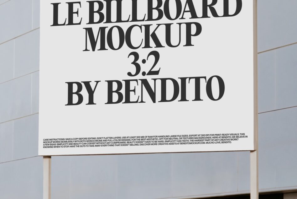 Cream billboard mockup with black text on modern architectural storefront