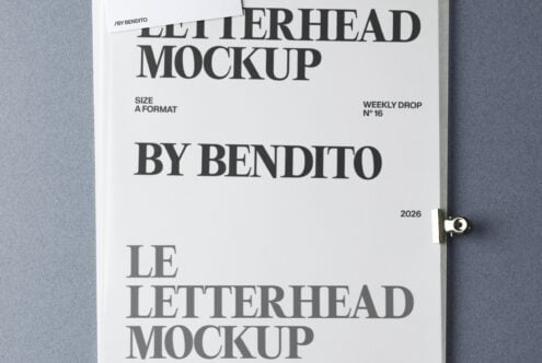 Close-up of letterhead mockup with serif typography on neutral background