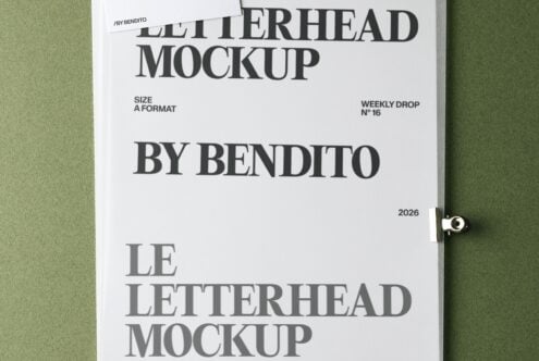 Letterhead mockup on green background showing serif font design with clip