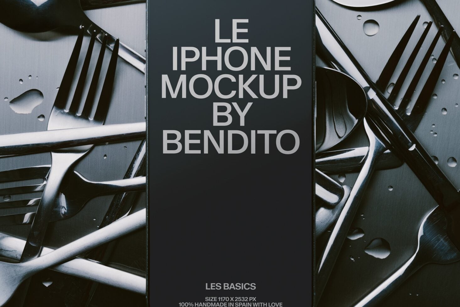iPhone mockup on dark background surrounded by metallic tech parts