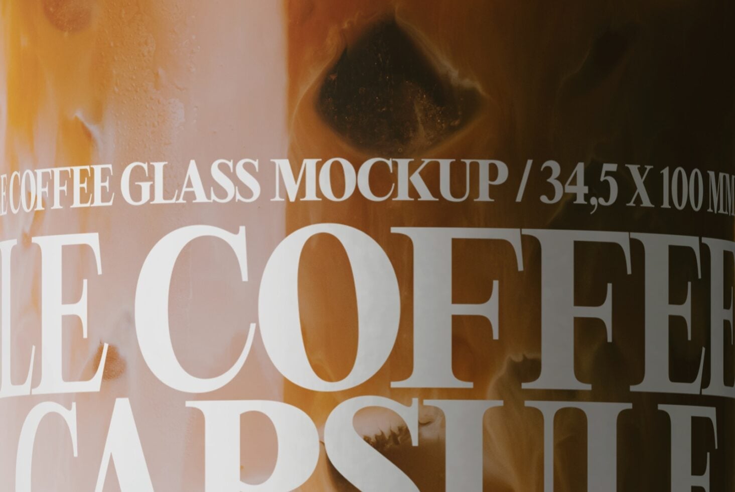 Close-up of coffee glass with bold white text overlay on warm brown background