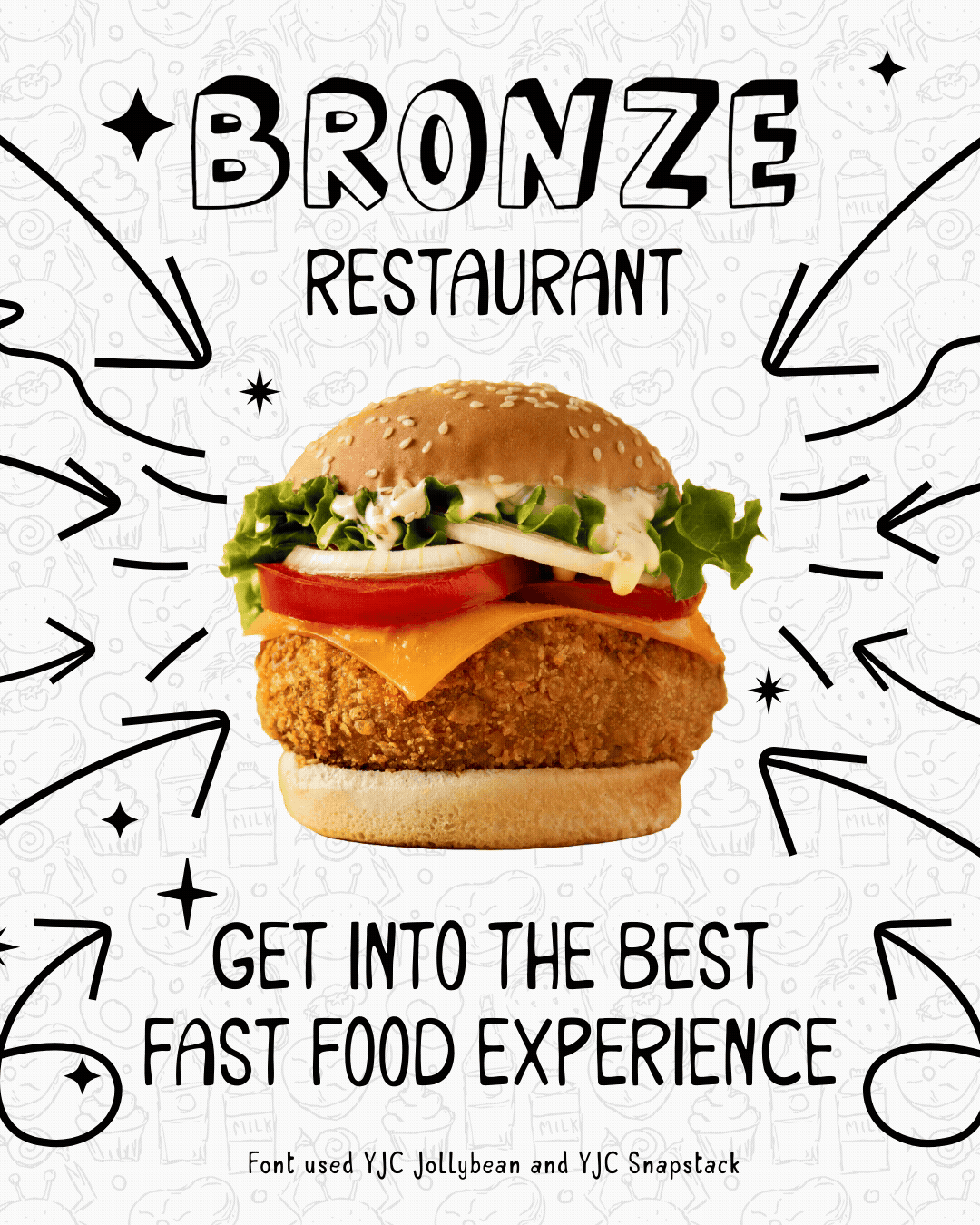 Bronze Restaurant fast food poster featuring fried chicken burger
