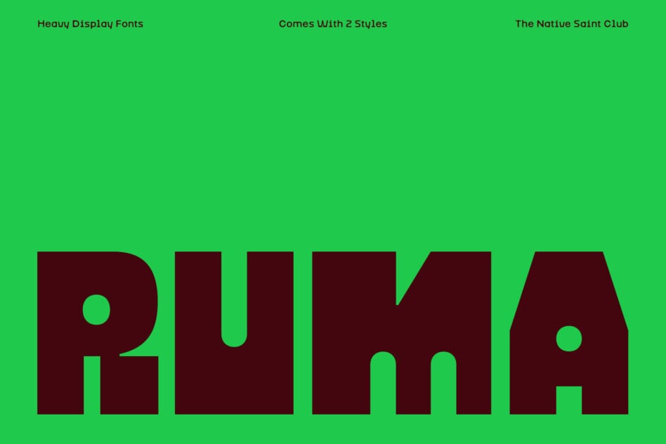 Large burgundy letters spelling Puma on vibrant green background