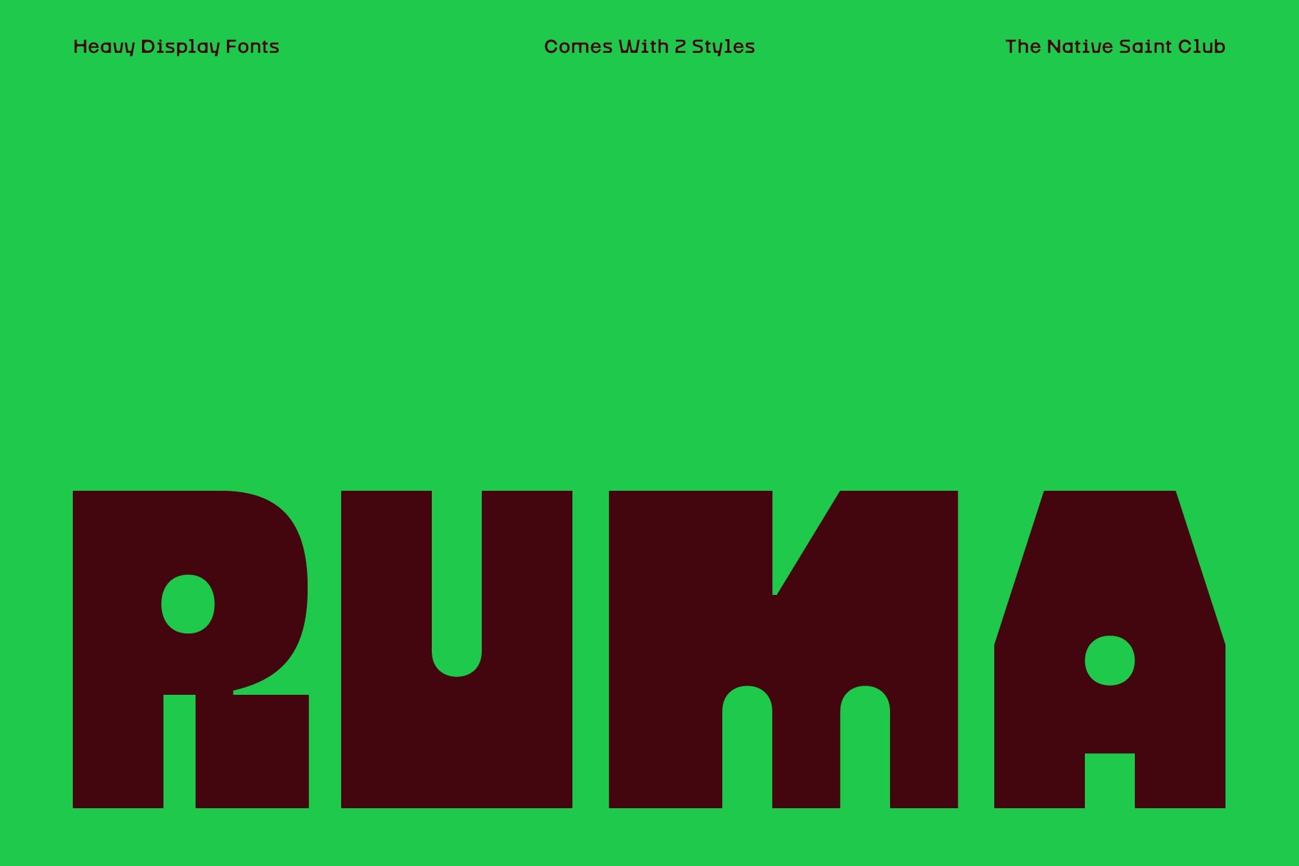 Large burgundy letters spelling Puma on vibrant green background