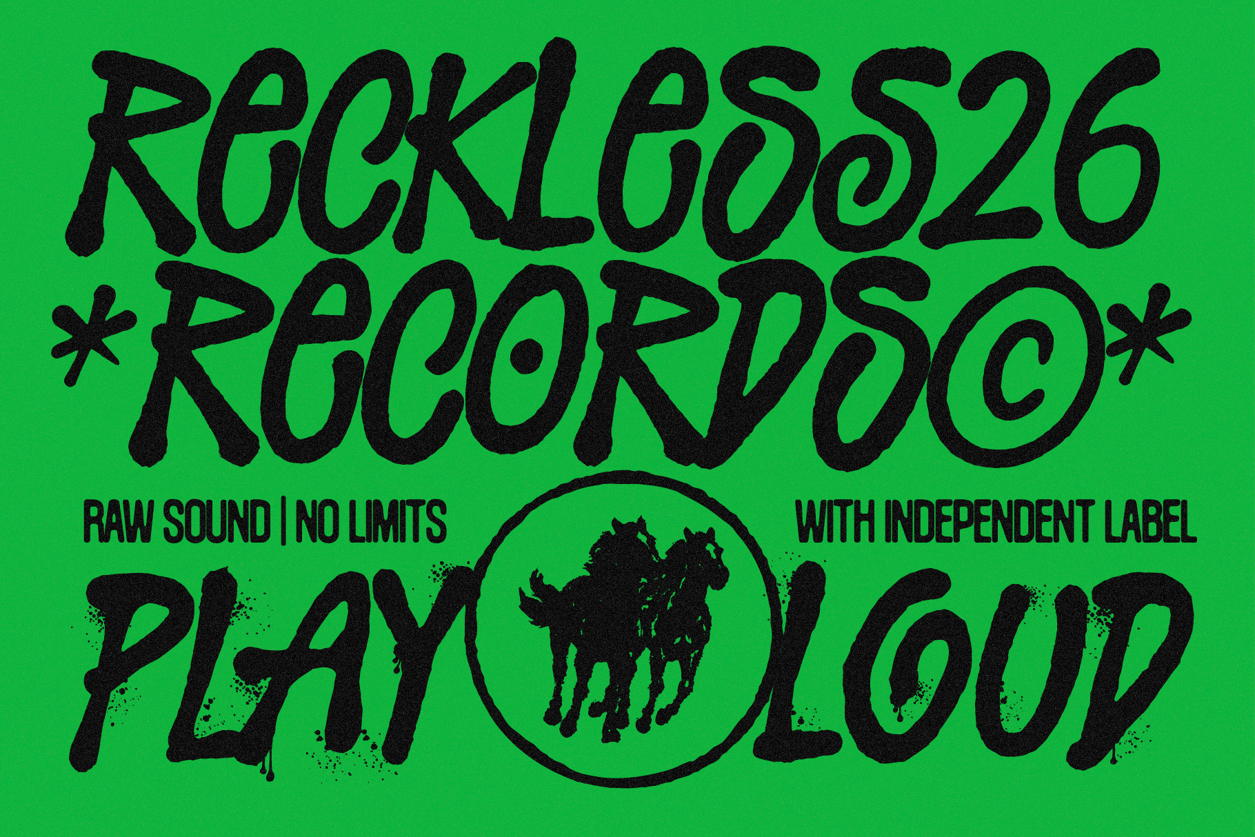 Black heavy font saying rockloss26 recordso with green background raw sound design