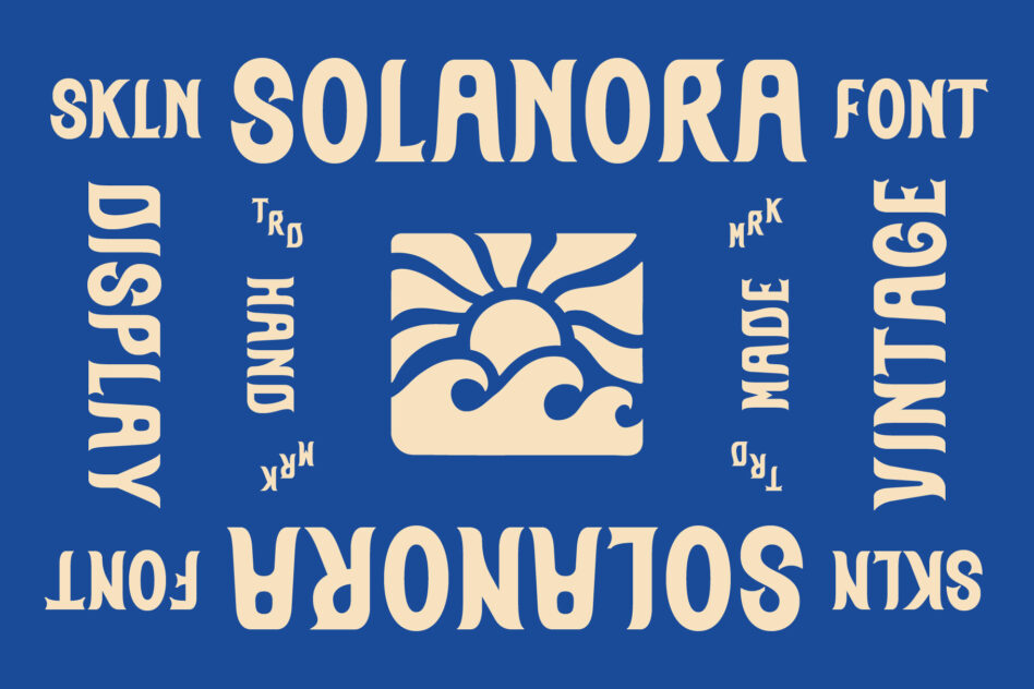 Solanora font skin showing retro sun wave graphic with text layout options