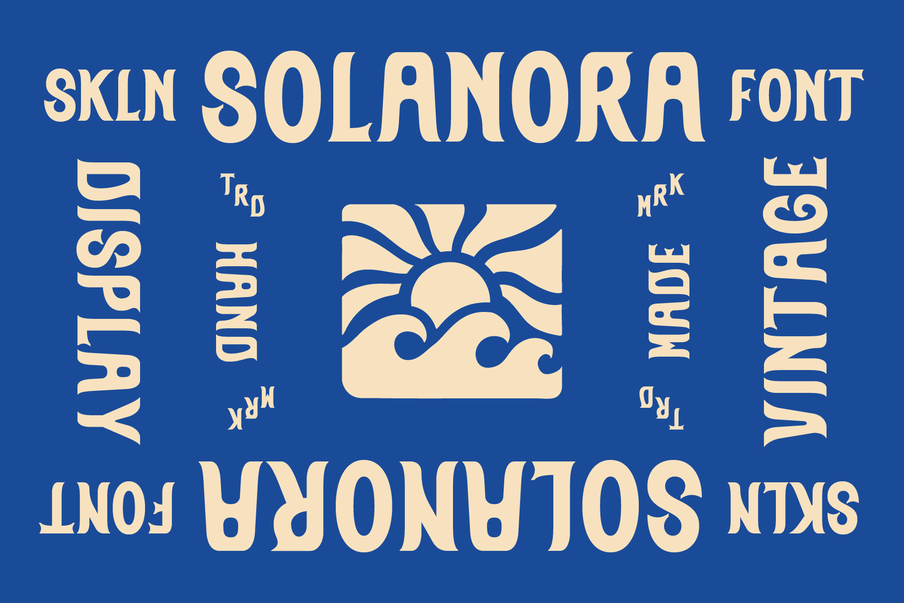 Solanora font skin showing retro sun wave graphic with text layout options