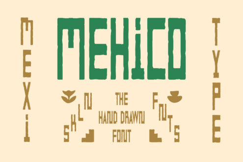 Mexico hand drawn font display in green on cream