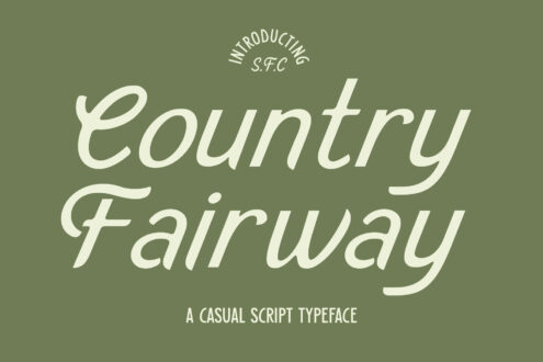Country Fairway script typeface title with serif italic styling on muted green background