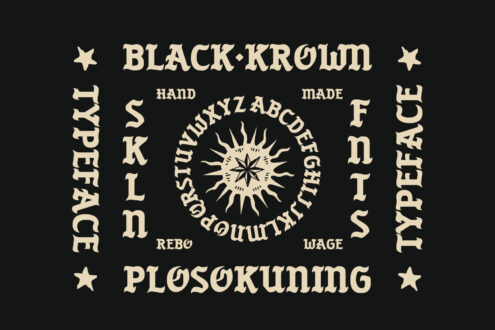 Black Crown font display with mystical star symbols arranged in circular layout