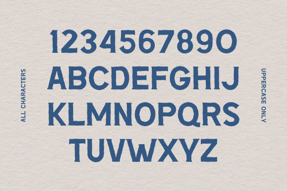 Bold uppercase font with numbers 0-9 displayed on textured background. Perfect for designers seeking unique typography assets and creative graphic projects.
