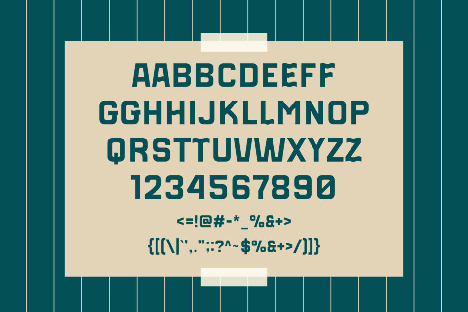 RIMOWA font alphabet, numbers, symbols display on cream card mockup