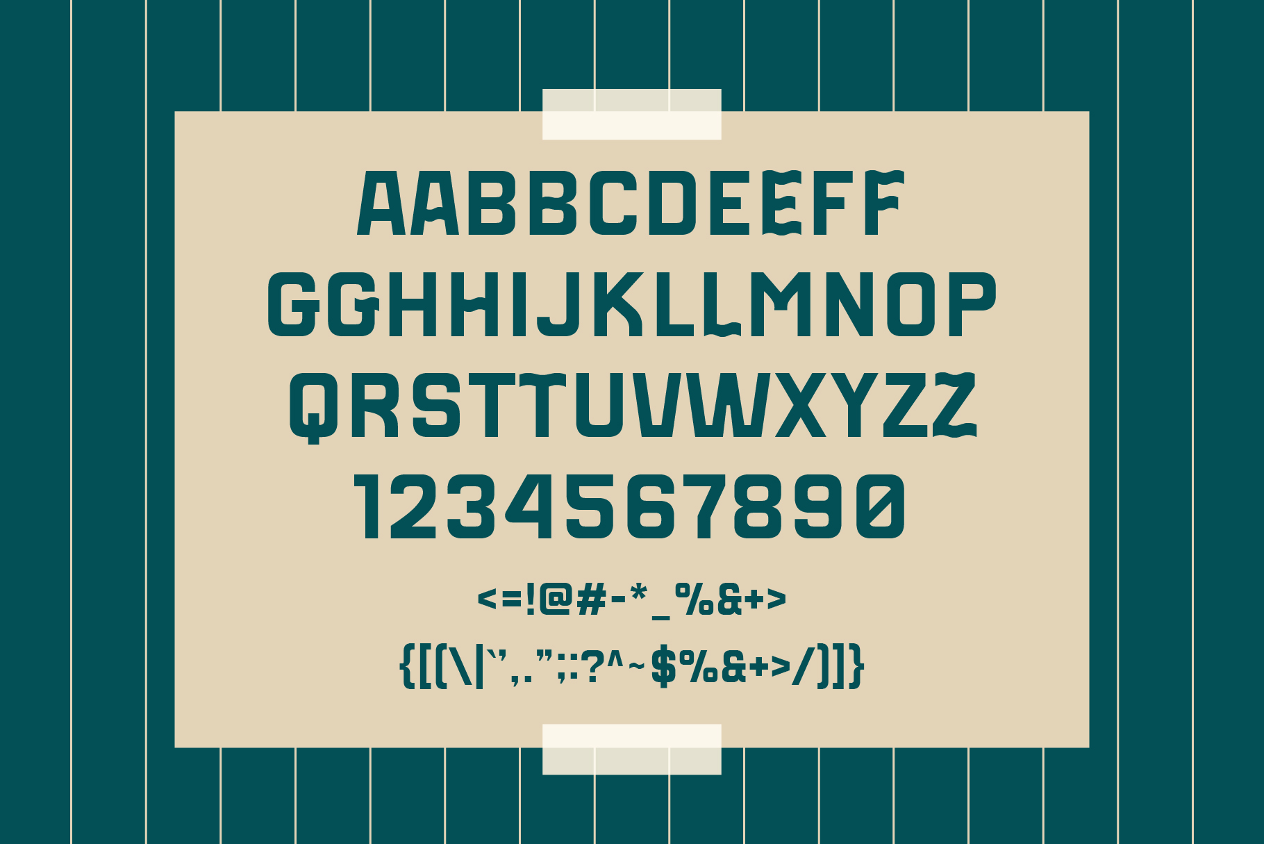 RIMOWA font alphabet, numbers, symbols display on cream card mockup