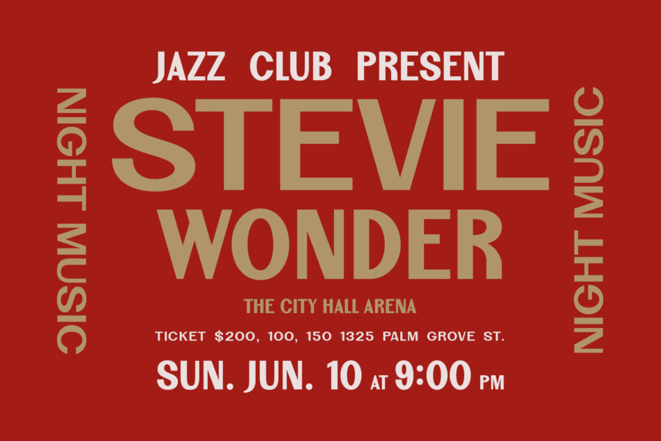 Red background with tan text for Stevie Wonder jazz club concert poster mockup