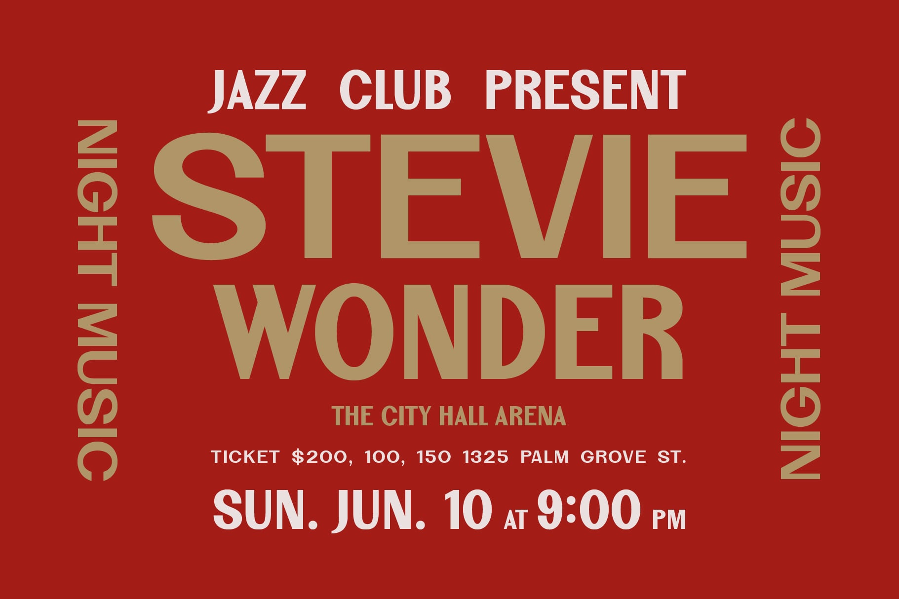 Red background with tan text for Stevie Wonder jazz club concert poster mockup