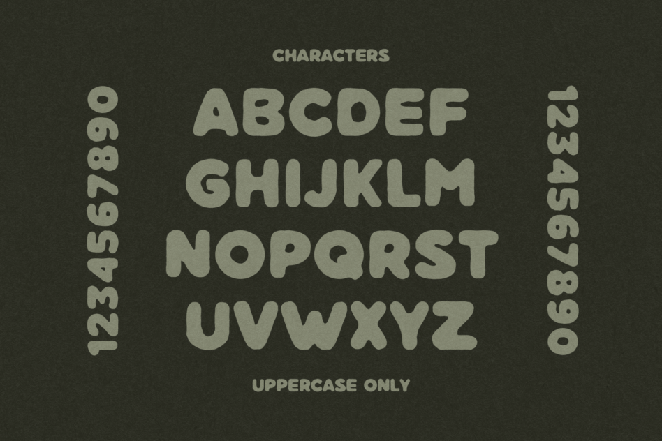 Complete uppercase alphabet font display in chunky rounded letterforms