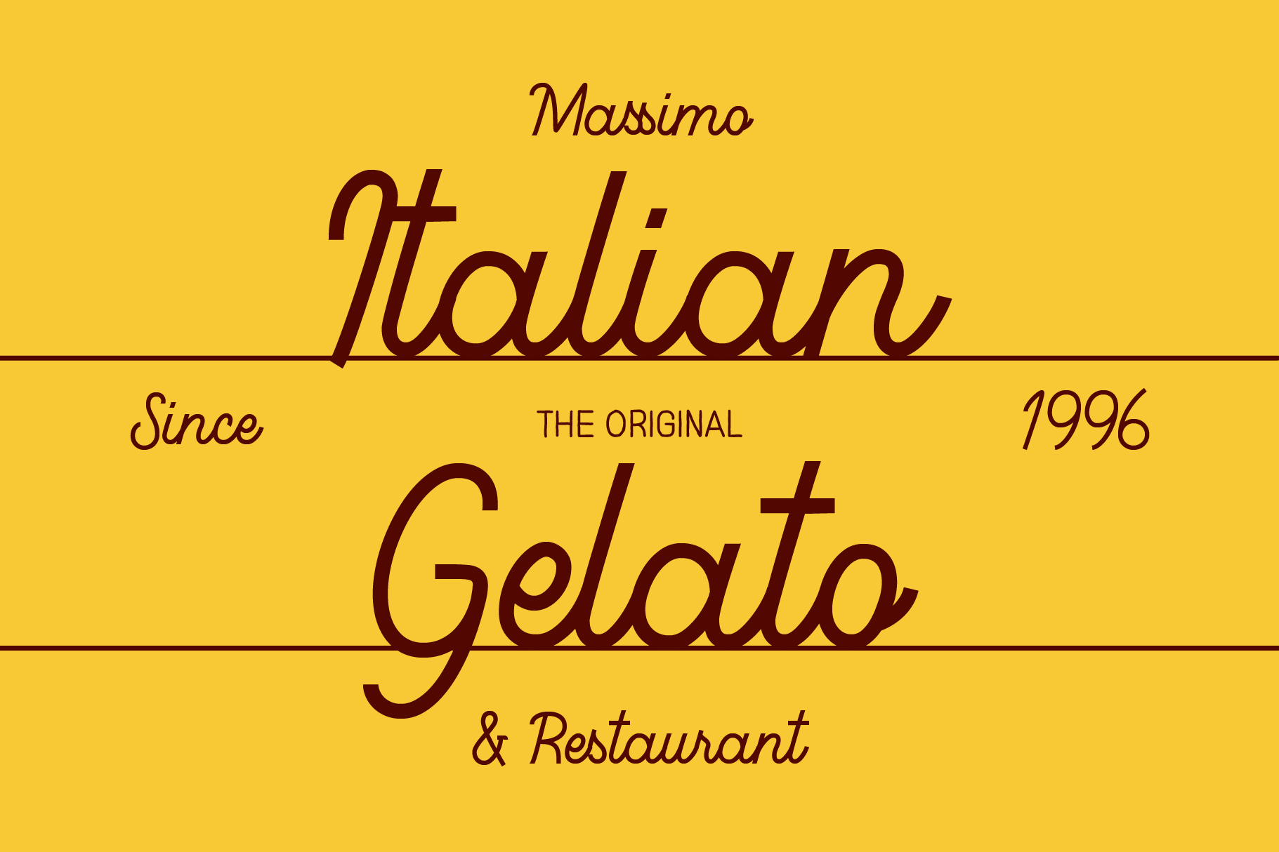 Massimo Italian restaurant branding with serif script on yellow background