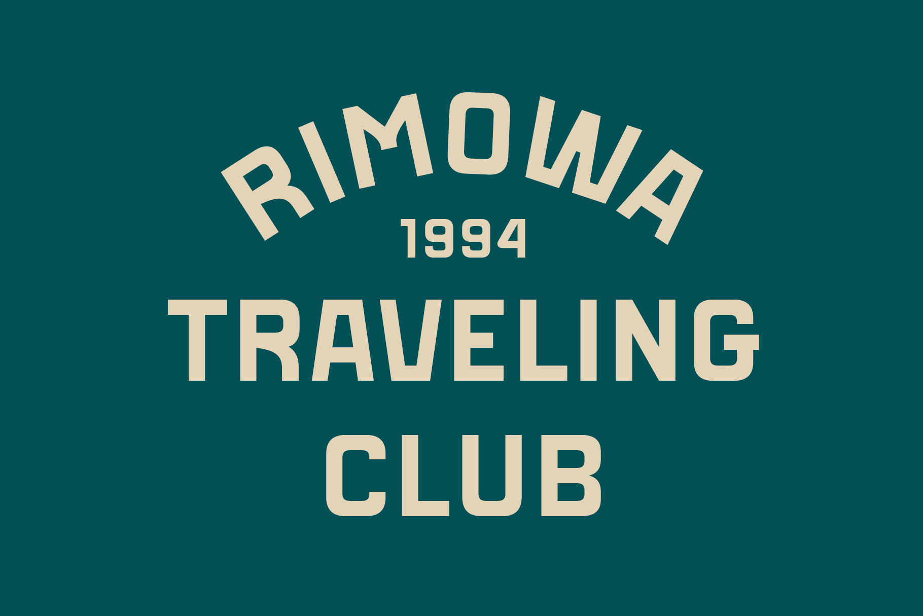 RIMOWA 1994 traveling club retro text on dark teal background