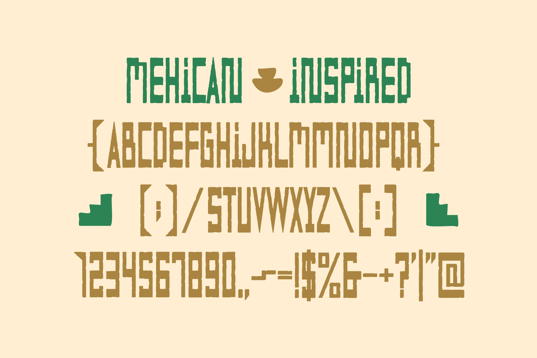 Mexico inspired typeface showing uppercase letters numbers symbols