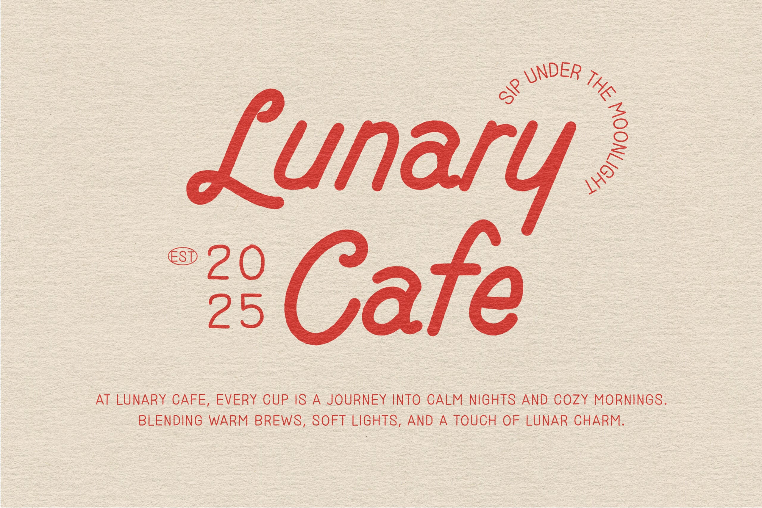 Lunar Cafe vintage sign design with established date on textured background