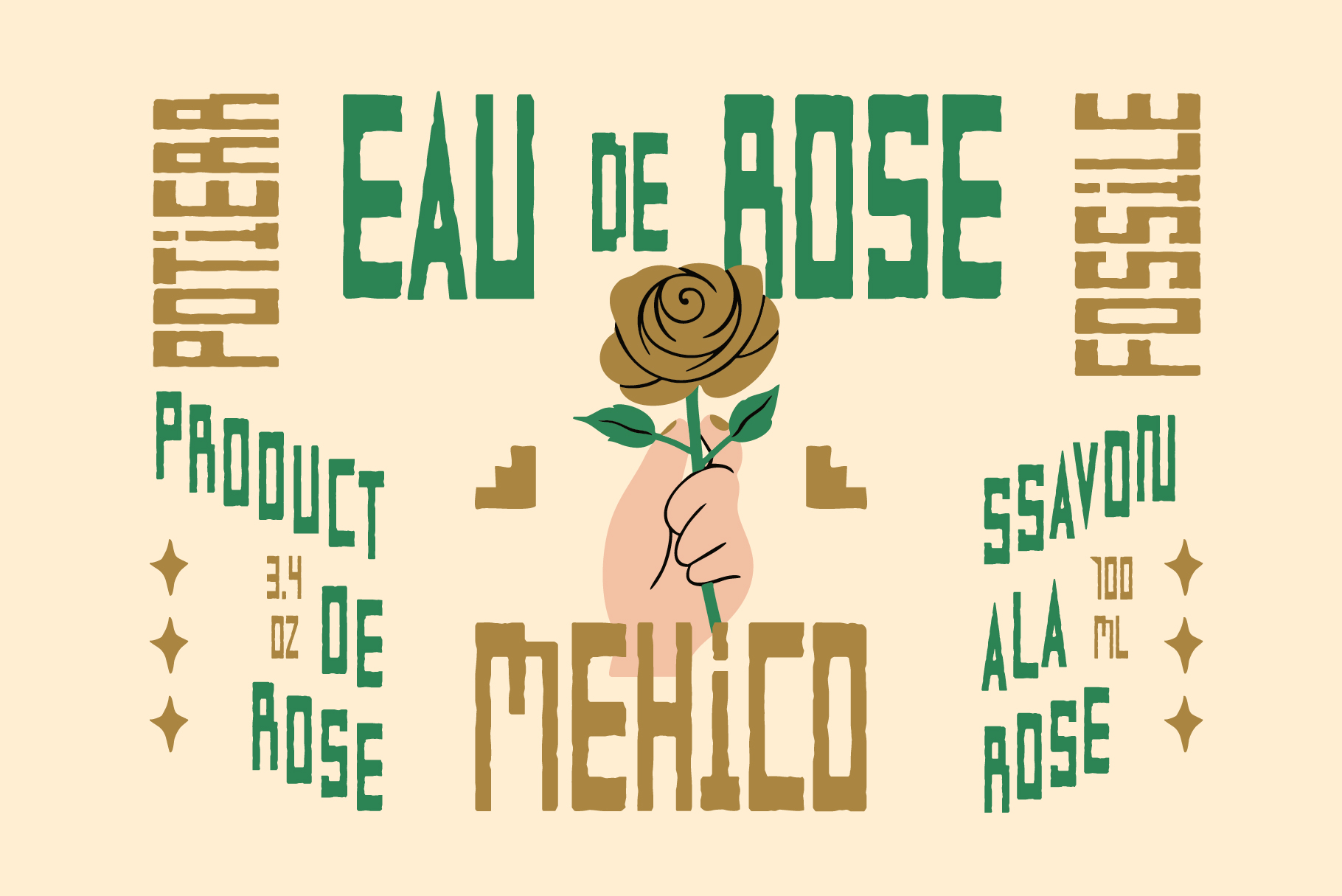 Eau de rose poster with golden rose illustration